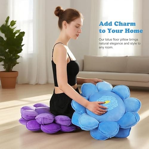 Lotus Flower Floor Pillows, Large Cushion Inspired by Lotus Flower Design, Decorative Seating for Living Room, Bedroom, and Lounge, Soft Washable Floor Cushion for Relaxation, and Family Activities thumbnail 6