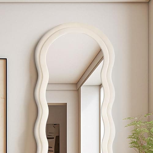 CILIBER Wavy Mirror Full Length, 63" x 24" Irregular Mirror, Large Wall Mirror Wave Pattern, Flannel Wrapped Wooden Frame Full Body Mirror Hanging or Leaning Against The Wall for Bedroom, Living Room thumbnail 4