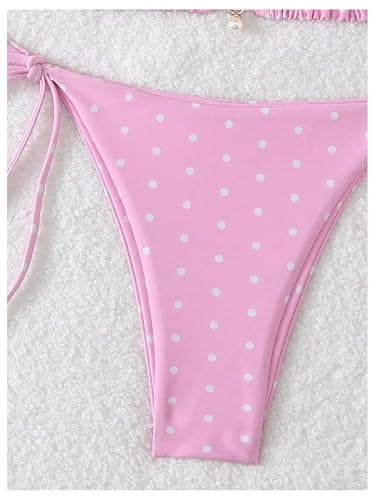 SOLY HUX Women's Polka Dots Print Bathing Suit Halter Triangle Tie Side Bikini Sets Two Piece Swimsuit thumbnail 4