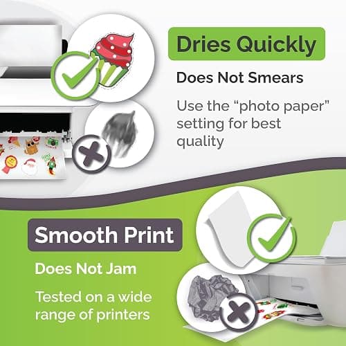 Premium Printable Vinyl Sticker Paper for Inkjet Printer - 34 Sheets Self-Adhesive Sheets Matte White Waterproof, Dries Quickly Vivid Colors, Holds Ink Well - Tear Resistant thumbnail 6