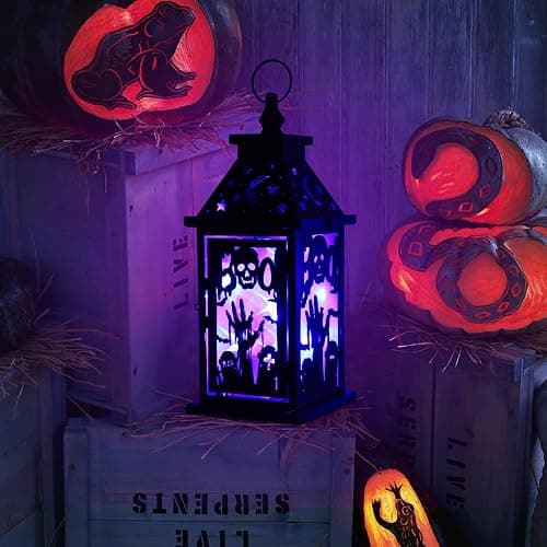 DECORKEY Halloween Decorations Indoor, 14.9" Decorative Graves&Skeleton Hands Lantern with 82" LED Lights(8 Modes; No Battery), Hanging Spooky Halloween Lanterns, Outdoor Home Room Door Party Decor thumbnail 5