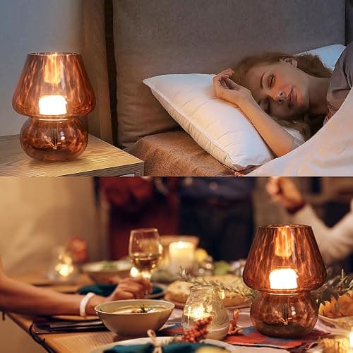 ULAROOM USB Plug-in Vintage Mushroom Lamp Small Bedside Table Lamp with 3 Temperature LED Bulb,Free Dimming Nights Light for Bedroom/Living Room/Entryway/Corner Decor New Home Gift (Golden Amber) thumbnail 5