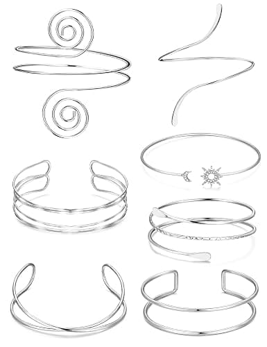FEYIR 7 Pcs Arm Cuff Jewelry for Women Upper Arm Cuff Bangle Band Armlet Adjustable Arm Cuff Bracelet - Image 1