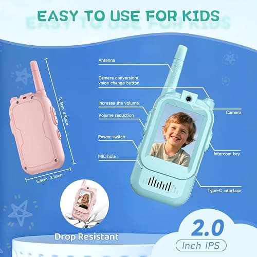 Kids Video Walkie Talkies, 2 Pack Long Range Walkie-Talkie for Kids, Rechargeable Video Call Toys for Indoor, Camping, Hiking, Travel, Christmas Birthday Gift for Boys Girls Age 3-5 (Blue/Pink) thumbnail 6