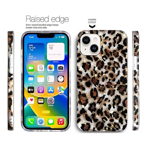J.west Case Compatible with iPhone 14 Case,Luxury Sparkle Translucent Clear Vintage Leopard Print Soft Silicone Cover for Girls Women Protective Phone Case for iPhone 14 6.1 inch Cheetah thumbnail 3