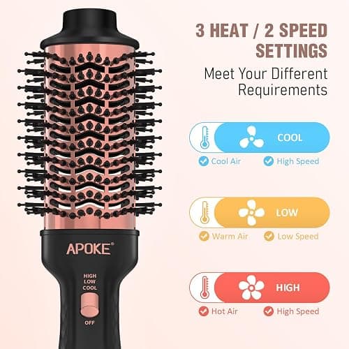 APOKE One Step Hair Dryer Brush Hot Air Stylers and Volumizer, Lightweight Hairdryer Heated Air Brush for Drying Straightening Curling Volumizing Hair (Bright Black) - Bright Black thumbnail 5