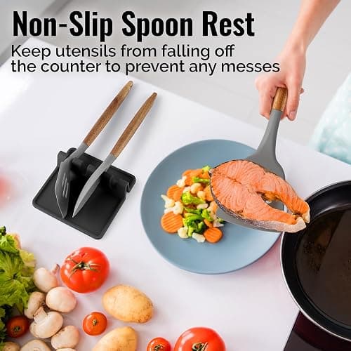 Zulay Kitchen Silicone Utensil Rest with Drip Pad for Multiple Utensils - BPA-Free, Heat-Resistant Spoon Rest & Spoon Holder for Stove Top - Kitchen Utensil Holder for Ladles & Tongs - Black thumbnail 5