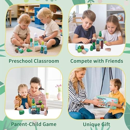 YHHYTOY 40 PCS Wooden Stacking Rocks Building Blocks Forest Theme, Sensory Learning Montessori Toys for 3 4 5 Year Old Kids, Preschool Educational STEM Toys Toddler Games Birthday Gifts for Girls Boys thumbnail 5