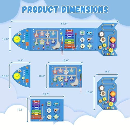 Spacocld Rocket Activity Wall Busy Board Panels - Sensory Wall Panel for Kids, Montessori Toddler Wall Activity Board, Wall Toys for Toddlers 3, Activity Cube, Wall Activity Boards, Blue(4PCS) thumbnail 2