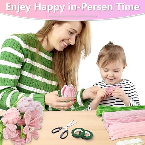 400 Pcs Pipe Cleaners Craft,4 Assorted Colors Pipe Cleaners Bulk, Chenille Stems for DIY Flower Making Kit with Floral Wires, Gardening Tape,Stamen& Ribbon (Pink) thumbnail 6