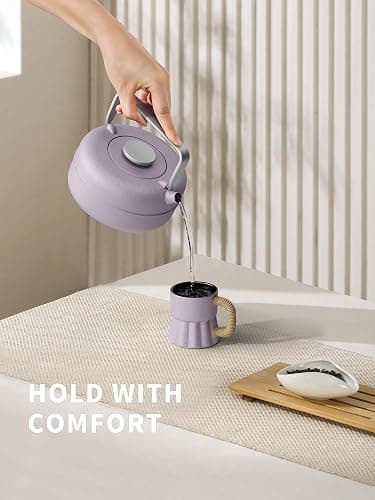 Toptier Teapot with Removable Infuser, Cast Iron Tea Kettle Stovetop Safe, Solid Geometry Cylinder Design Tea Pot Coated with Enameled Interior for 27 Ounce (800 ml), Purple thumbnail 5