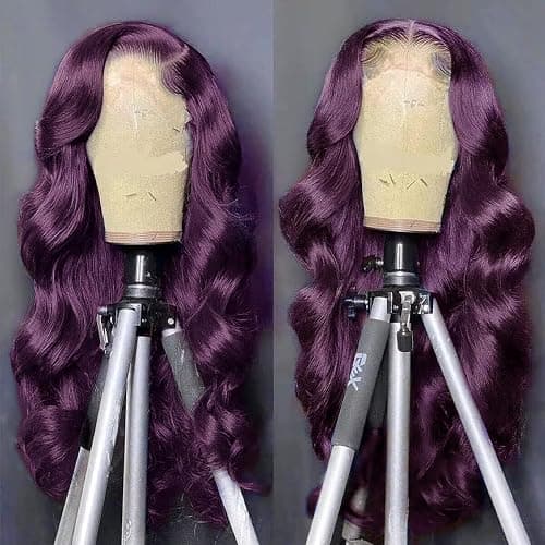 Dark Burgundy 13x4 Body Wave Lace Front Wig Human Hair 180% Density Deep Smokey Purple Body Wave Wigs for Women HD Transparent Lace Front Wigs Glueless Human Hair Pre Plucked with Baby Hair 20 inch thumbnail 3