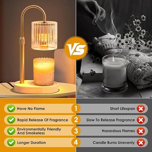 Candle Warmer Lamp with Timer: Modern Style Adjustable Height Candle Warmer Lamp Home Decor Safe Flame Free for Wax Blocks and Jar Candles thumbnail 6