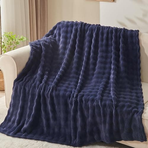 NEWCOSPLAY Throw Blanket for Couch Dark Navy Super Soft Flannel Fleece 3D Bubble Lightweight Bed Blanket All Season Use (Dark Navy, Throw(50"x60")) thumbnail 2