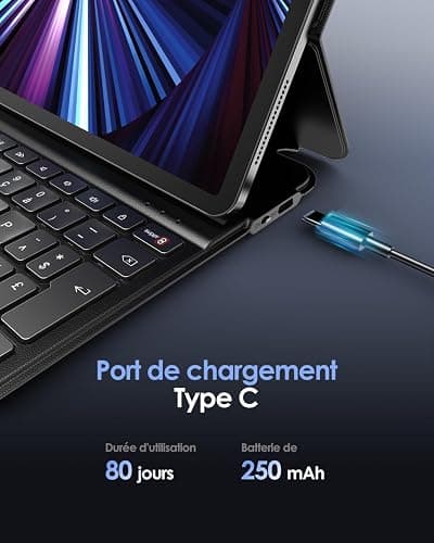 Qulose Clavier iPad Français AZERTY pour iPad Air 11 Pouces M3 2025/M2 2024, Air 5/4 2022/2020 10.9", Pro 11" Étui avec Clavier Bluetooth Magnétique Ultra-Mince, Chargement Via Type C, Noir thumbnail 6
