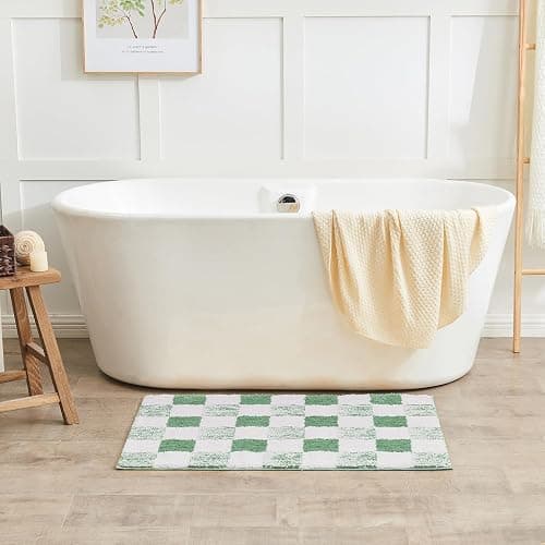 CozeCube Bath mats for Bathroom Non Slip, Fluffy Absorbent Microfiber Bath mat Washable, Aesthetic Bathroom Rugs, Large Sage Green Checkered Bath mat, Sage Green, 36" x 24" thumbnail 3