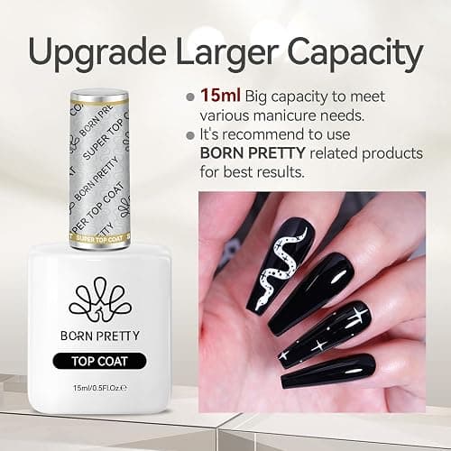 Born Pretty Gel Top Coat,15ml Gloss Base and Top Coat Set, No Wipe Super Top Gel Not Chip or Peel and Long Lasting Base Gel Top Gel for Nail Art thumbnail 8