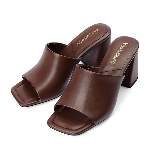 Vaslemuse Mule Heels For Women, Chunky Block Heeled Sandals, Square Open Toe Casual Comfort Slide Shoes thumbnail 7