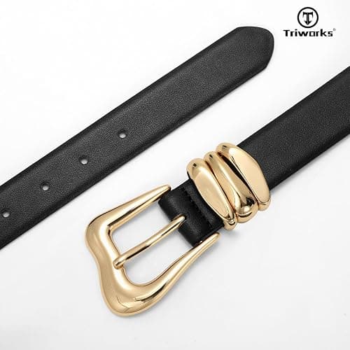 TRIWORKS Women Leather Belt with Gold Buckle Fashion Ladies Leather Waist Belt for Jeans Pants thumbnail 4