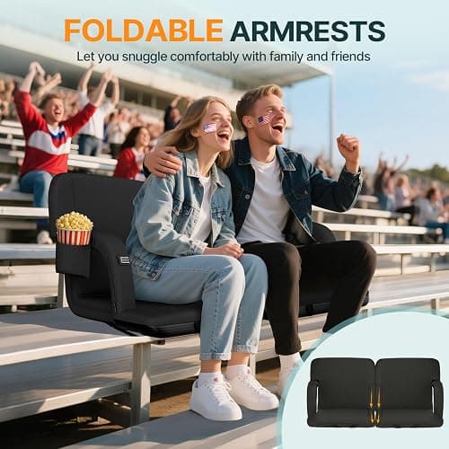 HOPERAN Dual-Sided Heated Stadium Seats for Bleachers with Back Support, 3 Levels Heating Stadium Seating for Bleachers Seat with Backrest, 5 Pockets Portable Stadium Chair for Outdoor thumbnail 6