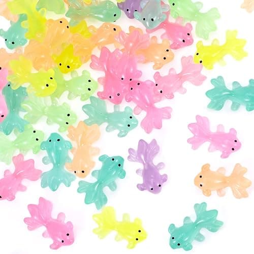 YALOJE 50pcs Mini Resin Fish Glow in The Dark, Mixed Color Miniature Luminous Fish Ornament, Cute Tiny Animal Figures for Aquarium, Landscape, DIY Crafts Decor -Random Color - Image 1