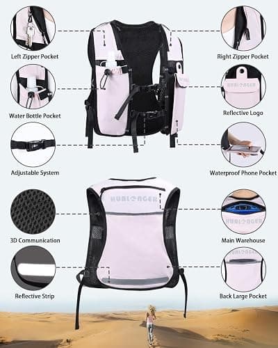 Running Hydration Vest for Women Men,Lightweight Breathable Hydration Pack with 500ml Soft Flask, Adjustable Chest Straps Reflective Backpack for Trail Running Marathon Race Jogging Cycling thumbnail 5