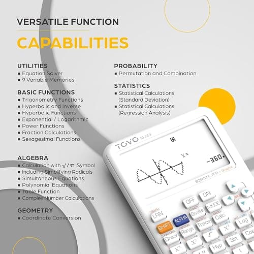 TOVO Scientific Calculator with Graphic Functions, 360+ Functions Graphing Calculator for Students, Large 3" Screen Multi-Mode Scientific Calculators for High School & College, TS-259 thumbnail 4