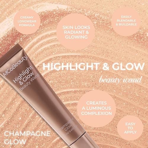 MCoBeauty - Highlight and Glow Beauty Wand - Buildable Liquid Highlighter - Champagne Shade - Liquid Cream with Cushion Applicator for Soft, Radiant Finish - Highlighters Makeup thumbnail 5