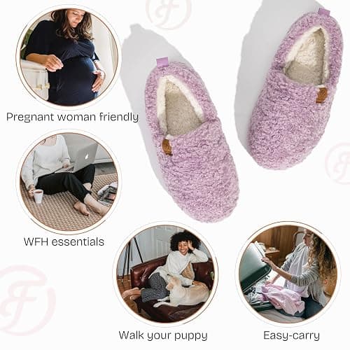 EverFoams Women’s Soft Curly Full Slippers Memory Foam Lightweight House Shoes Cozy Loafer with Polar Fleece Lining thumbnail 6