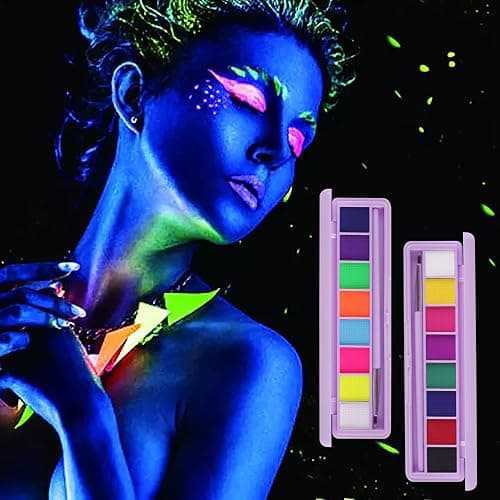 MEICOLY 2 Packs Water Activated Eye Liner Palette,Neon Face Paint Colored Retro Hydra Liner,Water Activated Eyeliner,Matte Graphic Eyeliner,UV Blacklight Glow Black White Face Body Paint,16 Colors - 2 Packs Water Activated Eyeliner thumbnail 2