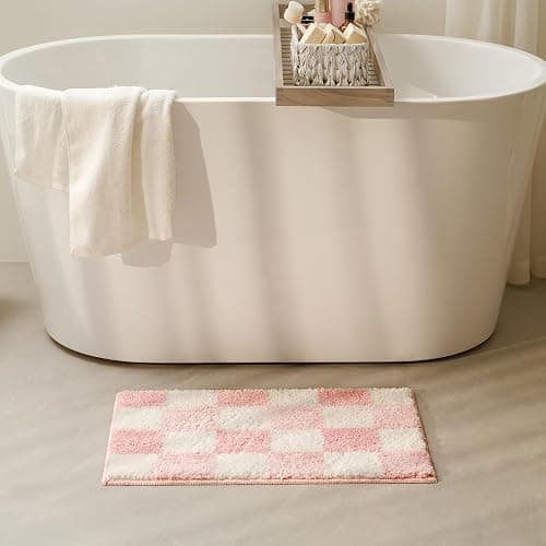 GRANNY SAYS Checkered Pink Bathroom Rugs Decor, 24" x 16", Fluffy Rug, Absorbent Microfiber Ultra Soft Bath Mat Washable, Non-Slip Bath Mats for Bathroom, Cute Floor Mat for Tub, Shower, Bedroom thumbnail 8