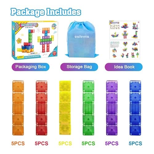 Caferria 1.4 inch Large Magnetic Blocks for Kids, 30pcs Magnet Building Blocks, Preschool STEM Sensory Montessori Stacking Cubes Educational Building Toys for 3 4 5 6 7 8 Year Old Boys Girls thumbnail 7