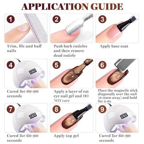 RARJSM Cat Eye Gel Nail Polish Set 6Pcs Dark Amber Ceramics Glitter Plum Purple Orange Brown Burgundy Red Deep Olive Green Jelly Glassy Cateye Gel Polish with Magnetic Stick Curing Require Home Salon thumbnail 8