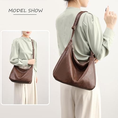 NIUEIMEE ZHOU Hobo Bags for Women Foldable Vegan Leather Shoulder Handbag Slouchy Tote Crossbody Purses thumbnail 2