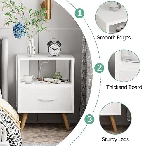 Aenuert Night Stand with Charging Station, White Kids Nightstand with Drawer, 3-Tier Nursery Bedside Table with USB Ports and Outlets, End Table for Small Space, Living Room, Bedroom thumbnail 6