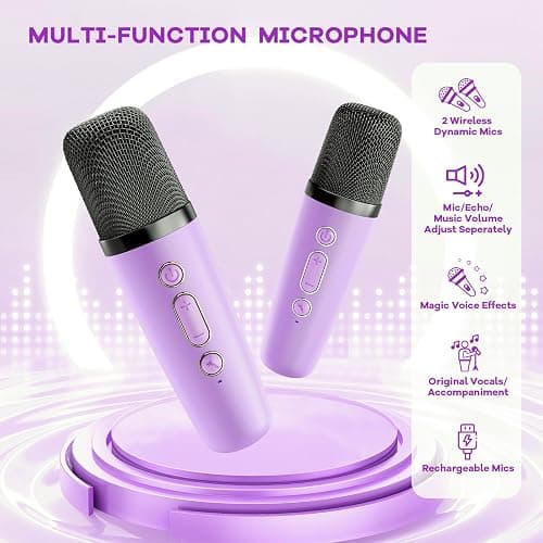 YLL Mini Karaoke Machine with 2 Wireless Microphones, TOP Kids Gifts for Girls Ages 3, 4, 5, 6, 7, 8, 9, 10, 11, 12 +Years Old, 4-12th Christmas Birthday Toy Gift for Girls Boys Party (Purple) thumbnail 6