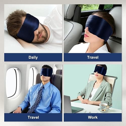 Quelcc Masques de Sommeil pour Hommes et Femmes, Masque Nuit Soie avec Bandeau Réglable, Cache Yeux pour Dormir pour Sommeil, Yoga, Sieste et Voyage(Marine) thumbnail 7