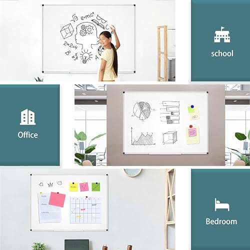 Magnetic Dry Erase Whiteboard - 46 x 33 Inch White Board - 4 x 3 Large Wall-Mounted Board with Silver Aluminum Frame, 1 Magnetic Eraser, 2 Pens, Detachable Marker Tray, 6 Magnets thumbnail 6
