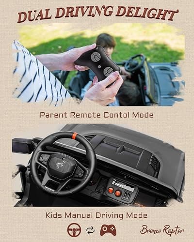 First Ride On 24V Ride on Toys for Big Kids, Licensed Ford Bronco Raptor Electric Car 2 Seater with Remote Control, Kids Ride on Cars w/ 2-Seater, 4.3 Mph Max Speed, Soft Start Function (24V, Black) thumbnail 5
