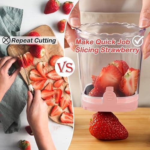 Creative Strawberry & Fruit Slicer - Detachable Cutter with Push Plate (Pink) thumbnail 3