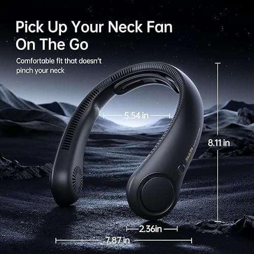 JISULIFE Portable Neck Fan Upgraded, Neckbrace Personal Hands Free, 5 Speed Gears Adjustment, 5000 mAh Wearable Bladeless Quiet Rechargeable for Outdoor Indoor, Gifts for Women Men- Black - Black thumbnail 6