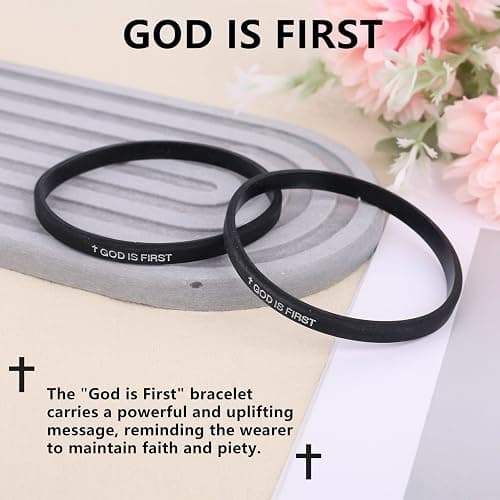 Mikovivi 2pcs God Is First Bracelet, Silicone Bible Verse Bracelets Inspirational Put God First Wristbands Christian Wristbands for Women Men Encouragement Religious Faith Gift thumbnail 4