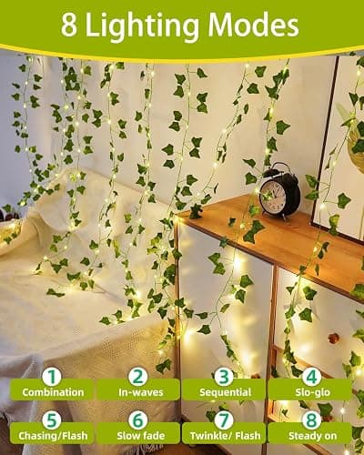 KASZOO Vines with Fairy Lights for Bedroom - 200 LED Ivy Curtain Wall Vines for Wedding, Party, Dorm, Indoor & Outdoor Use, 6.5ft x 6.5ft thumbnail 2