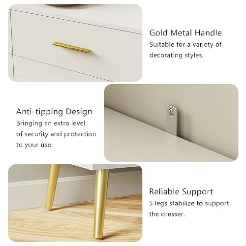 LYNSOM White 6 Drawer Dresser for Bedroom with Gold Handles, Modern Chest of Drawers, Wooden Dressers Organizer for TV Stand,Living Room, Hallway, Entryway thumbnail 5