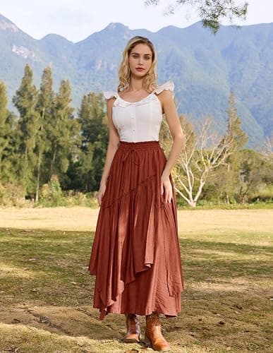 Scarlet Darkness Long Skirts for Women Renaissance Costume Pirate Maxi Skirt Plus Size with Pockets thumbnail 3