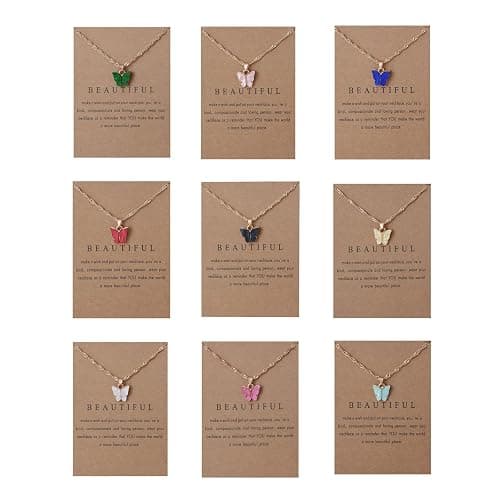 Rrdaily 9 Pcs Dainty Colorful Butterfly Pendant Necklace Set for Women,Bohemian Acrylic Butterfly Chain Necklace Cute Jewelry Gift - Image 1