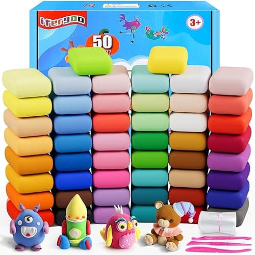 ifergoo Air Dry Clay, 50 Colors Magic Foam DIY Molding Clay for Slime | Slime add ins & Supplies, Soft & Non-Sticky, Easy to use, School Projects, Great Toys Gift for Ages 3-12 Boys & Girls Kids - Image 1