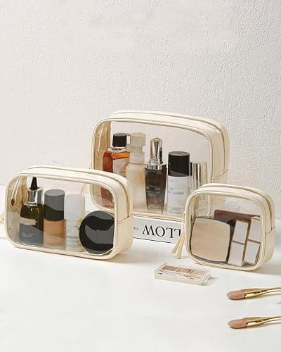 3Pcs Travel Clear Makeup Bag Set for Women, Transparent Toiletry Bag with Zipper Portable Makeup Pouch Organizer Waterproof Small Cosmetic Bag Compact Car Bag Organizer Car Accessories (White Set) thumbnail 3