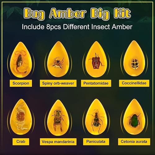 Bigger Amber Dig Kit - 8 Different Artificial Insect Resin,Excavate Unique Insect Specimens,Bugs Toys Educational Science Kits Toys for Kids,STEM Projects Gift for Girls & Boys Age 6-8-12-14 Year Old thumbnail 4
