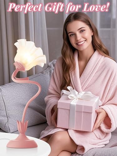 Flower Table Lamp Bedside Lamps LED Reading Light,3 Color Modes Cute Small Lamp,Vintage Flower Lamp Nightstand Lamp Kawaii Table Lamp for Bedroom Living Room Office Dorm Desk Home Decor (pink lamp) thumbnail 8